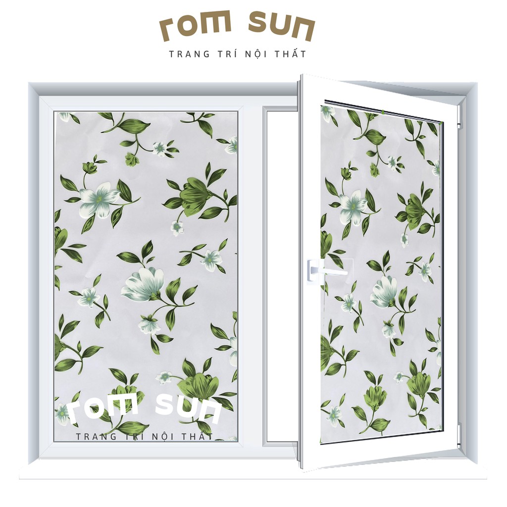 Khổ 90cm | Giấy đề can dán kính cửa sổ phòng tắm, decal dán kính mờ văn phòng,văn phòng hoa lá xanh