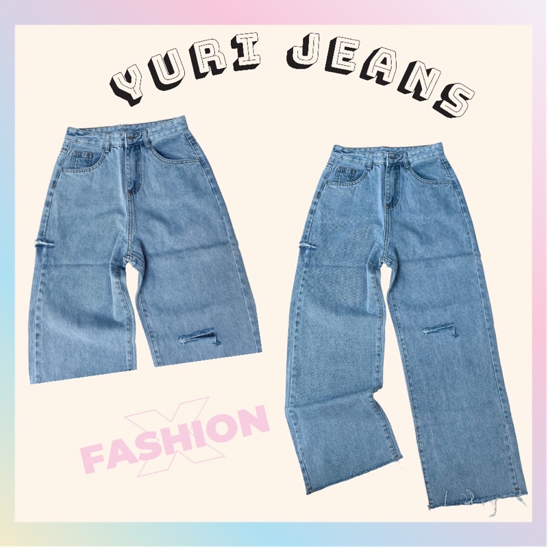 [FREESHIP] Quân Jeans Ống Rộng Lật Lai Lưng Cao 2 màu xanh đậm, nhạt Shop YuRi Jeans Nữ