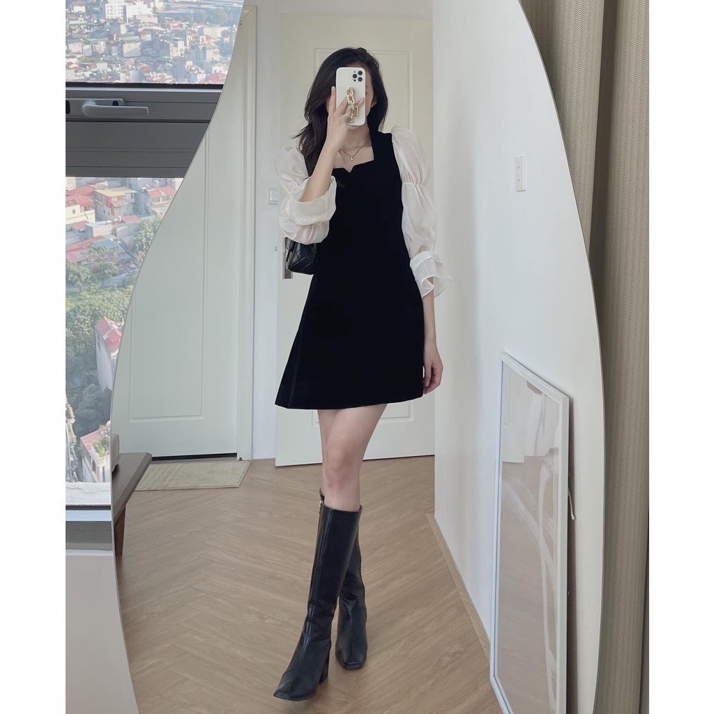 [Video]Váy xòe phối tay voan bo chun tiểu thư siêu xinh