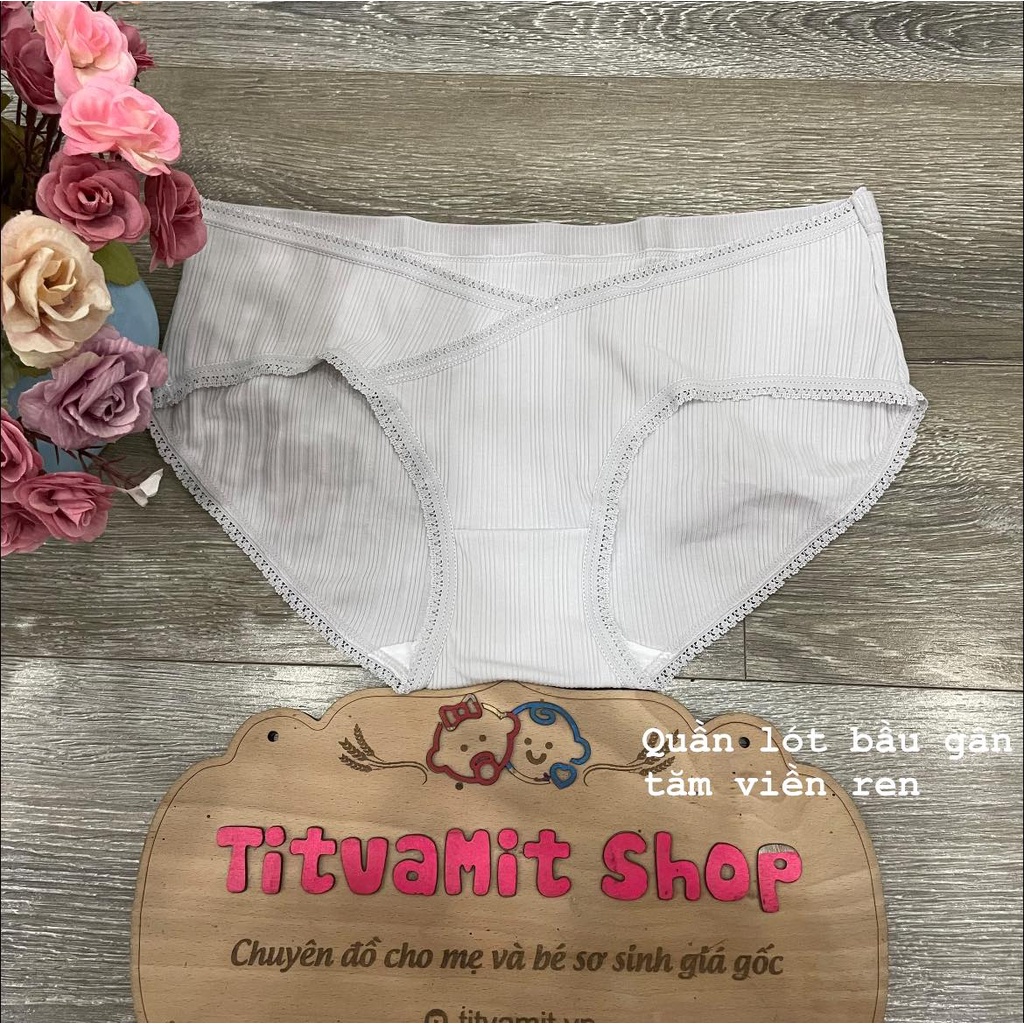Quần lót bầu cạp chéo vân tăm viền ren