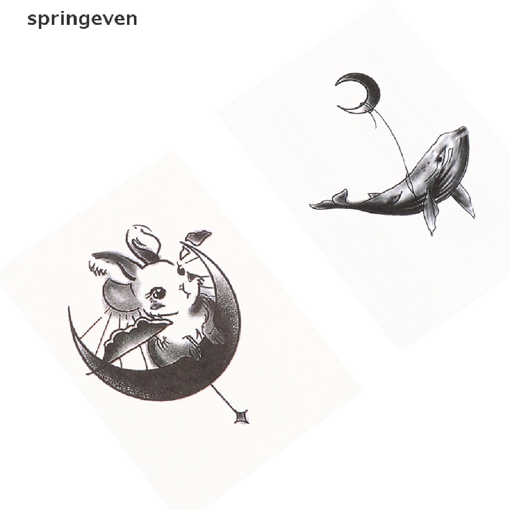 springeven 1PC Tattoo Sticker Tiger Moon Whale Couples Student Personality Temporary Tattoo RFT
