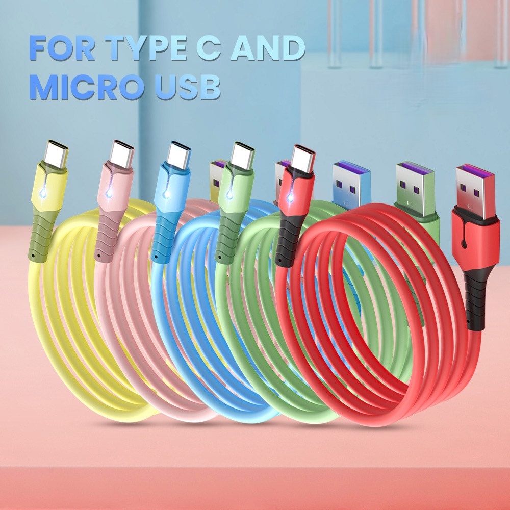 Dây Cáp Sạc Micro Usb / Type C 1 / 2m Bằng Cao Su Silicone Mềm Chống Mài Mòn Có Đèn Cho Huawei