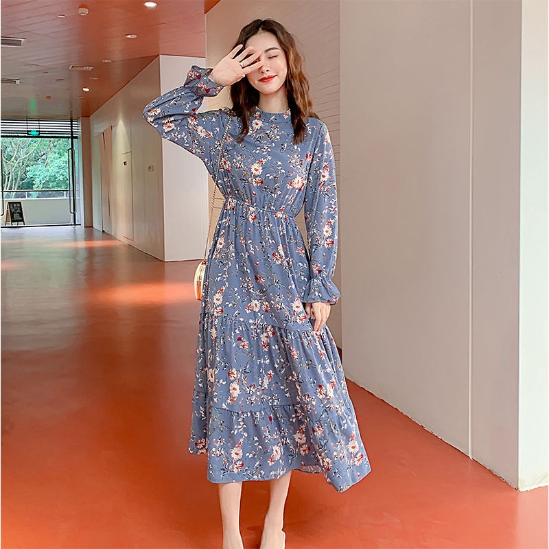 Đầm voan cổ tròn thời trang mùa thu hàn quốc dành cho nữ