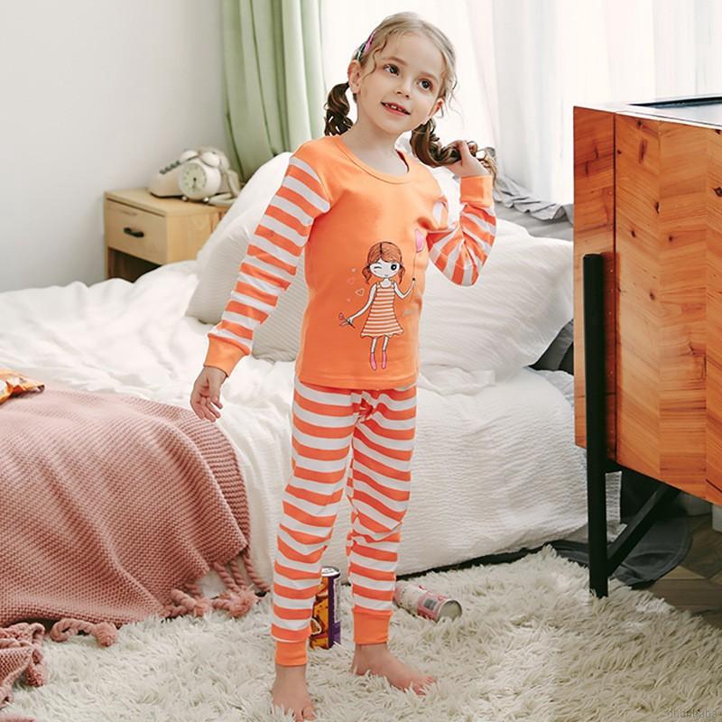 Bộ đồ ngủ pajamas tay dài in hình hoạt hình dễ thương dành cho bé trai bé gái từ 2 đến 10 tuổi