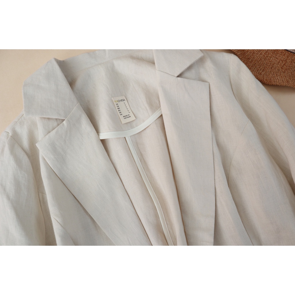 Áo vest linen KACHISA màu kem tay lỡ