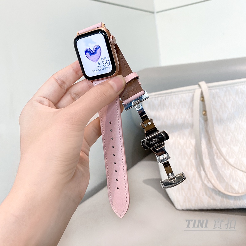 Dây Đeo Bằng Da Khóa Kim Loại Cho Đồng Hồ Thông Minh Apple Watch Series 7 6 5 4 3 2 1 SE iWatch7 45mm 38/41/40/42 44mm