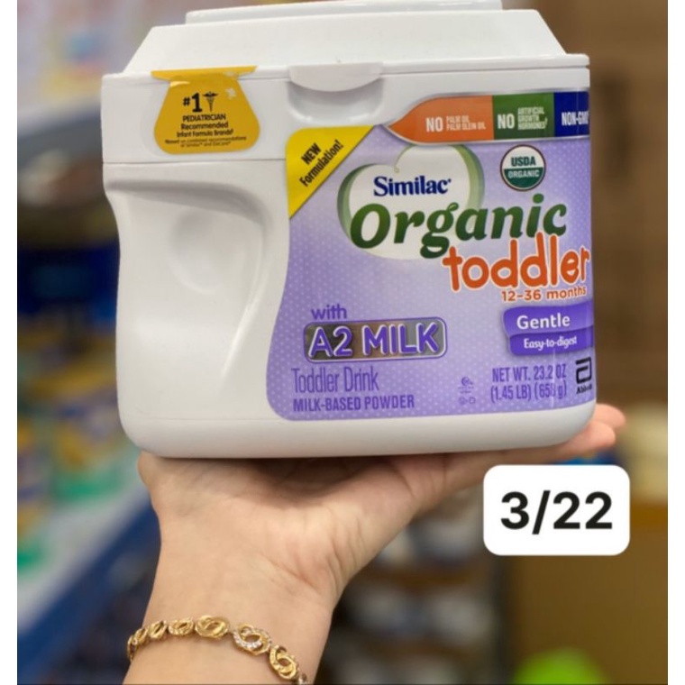 Sữa Similac Organic A2 658g date t3/22 dành cho bé từ 1 đến 3 tuổi.