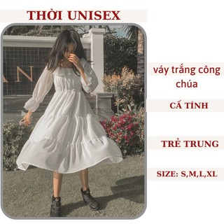 (ảnh thật) váy trắng công chúa tay bồng🍓🍓 vải voan 2 lớp, dáng dài xòe, eo bo chun, stye vintage, HANHMAI2001