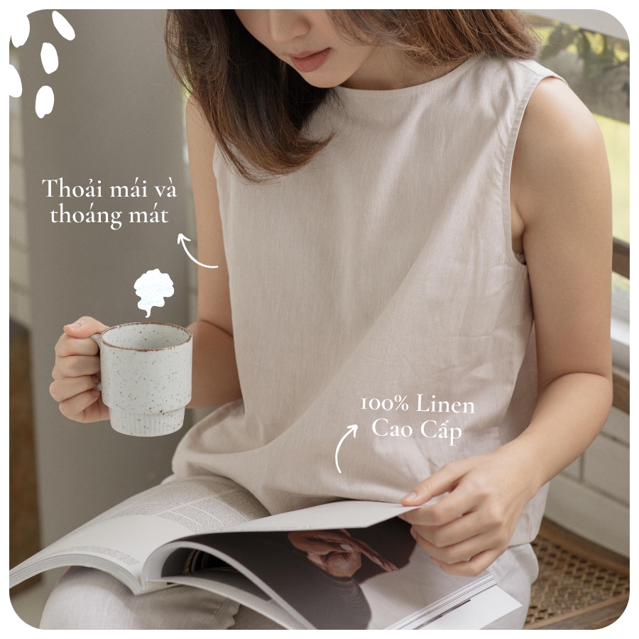 Áo Sát Nách Linen NỮ Màu Xám Trắng/Be, Tanktop