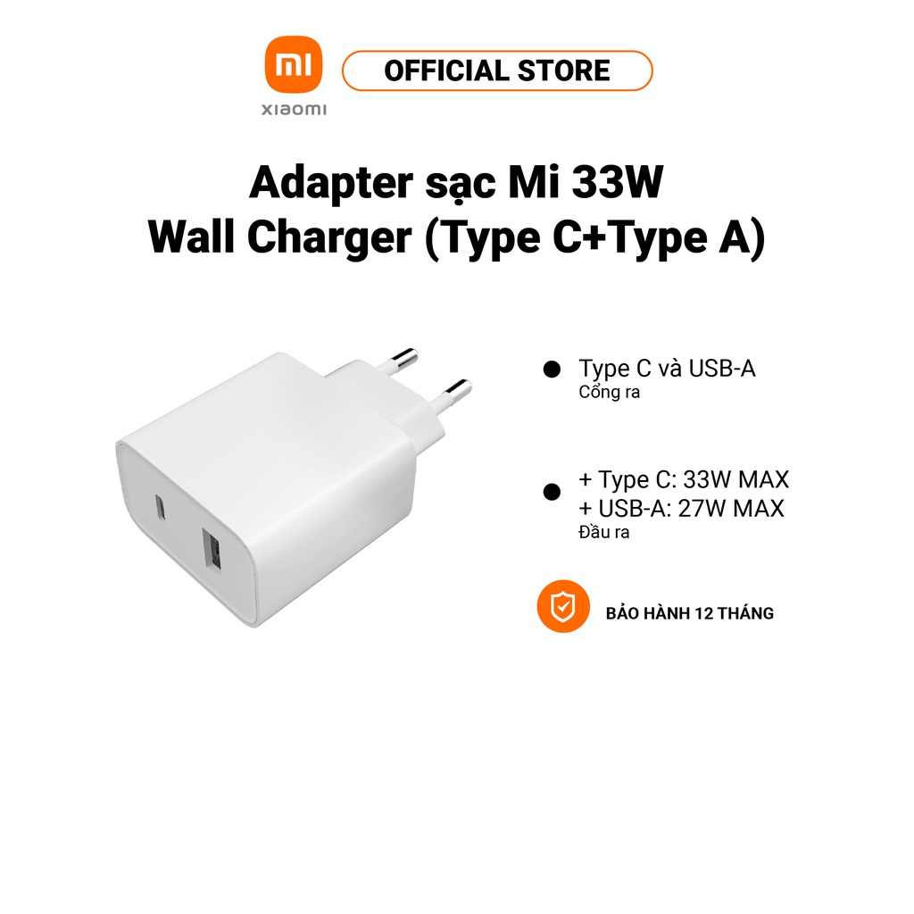 Cốc sạc nhanh Xiaomi 33W Wall Charger 1A1C