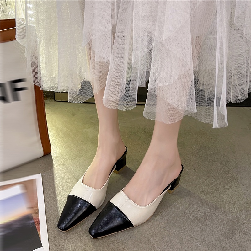 Dép cao gót mũi nhọn phong cách retro Pháp cho nữ