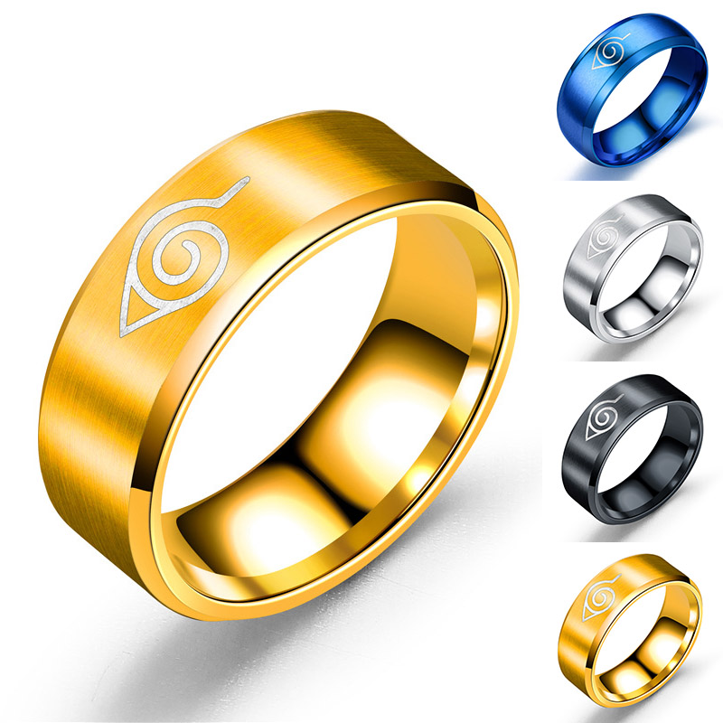 Nhẫn thép titan logo chủ đề làng lá Konoha Naruto dùng làm đạo cụ hóa trang