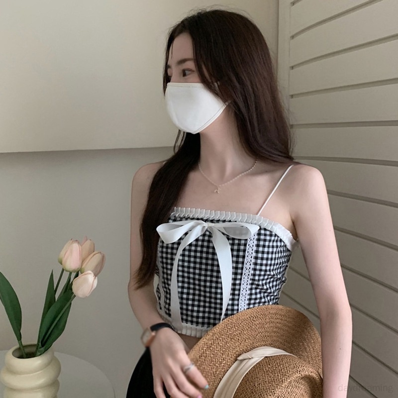 Áo Hai Dây Dáng Ôm Thắt Nơ Phong Cách Hàn Quốc Thời Trang Cho Nữ