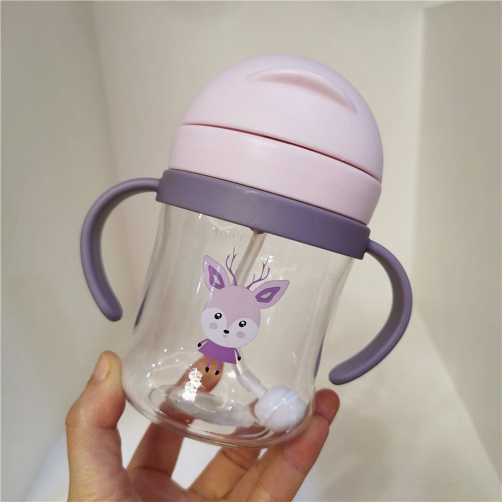 Bình nước nhựa có tay cầm và ống hút họa tiết hoạt hình dễ thương chống rò rỉ cho bé