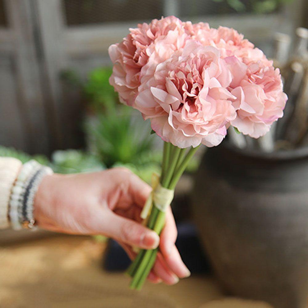 Nhánh Hoa Mẫu Đơn Giả 5 Đầu Bằng Lụa Dùng Trang Trí Thủ Công DIY