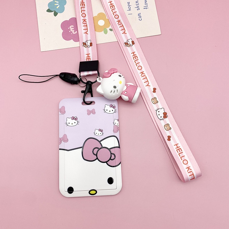 Vỏ Bọc Thẻ Hình hello kitty Dễ Thương Kèm Dây Đeo Tiện Dụng Cho Học Sinh
