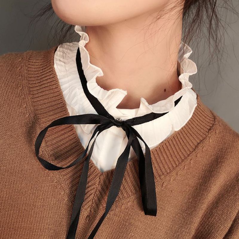 Áo Thun Cotton Cổ Đứng Xếp Ly Cột Dây Ruy Băng Thắt Nơ Có Thể Tháo Rời Phong Cách Hàn Quốc Thanh Lịch Cho Nữ