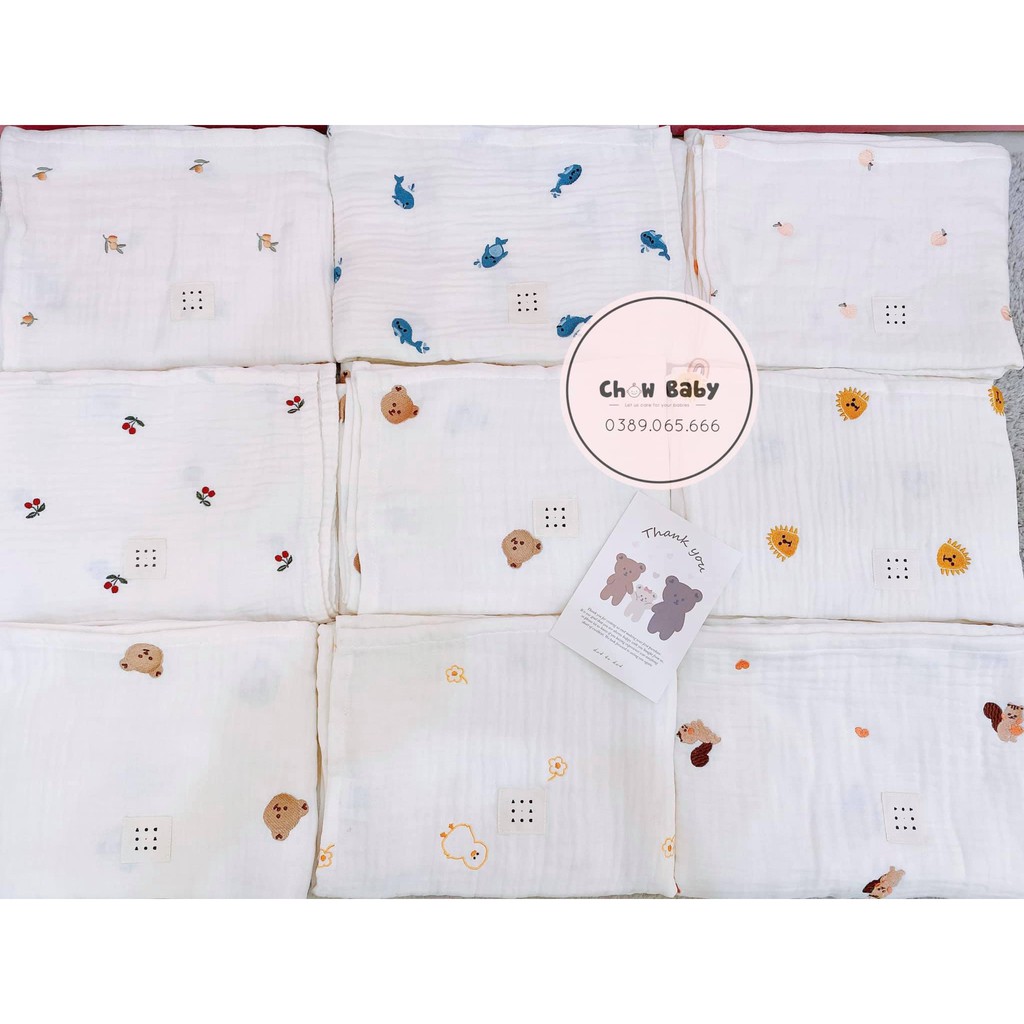 Chăn xô hè 𝗗𝗼𝘁𝘁𝗼𝗱𝗼𝘁 𝗛𝗮̀𝗻 𝗤𝘂𝗼̂́𝗰 thêu họa tiết cho bé