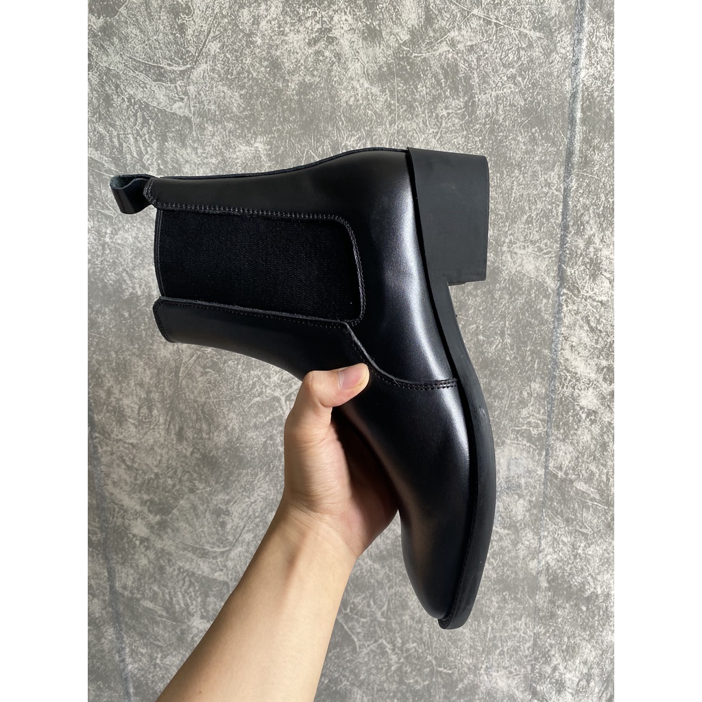 Giày Chelsea Boot nam kiểu dáng cao cổ thời trang, chất liệu da trơn, độ bóng nhẹ, độn 4cm