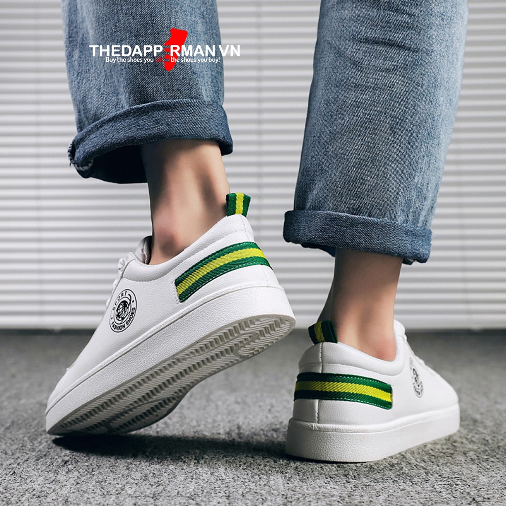 Giày sneaker thể thao nam THEDAPPERMAN TDM7635 chất liệu da, đế cao su nhiệt,siêu êm,phù hợp chạy bộ,màu trắng gót xanh