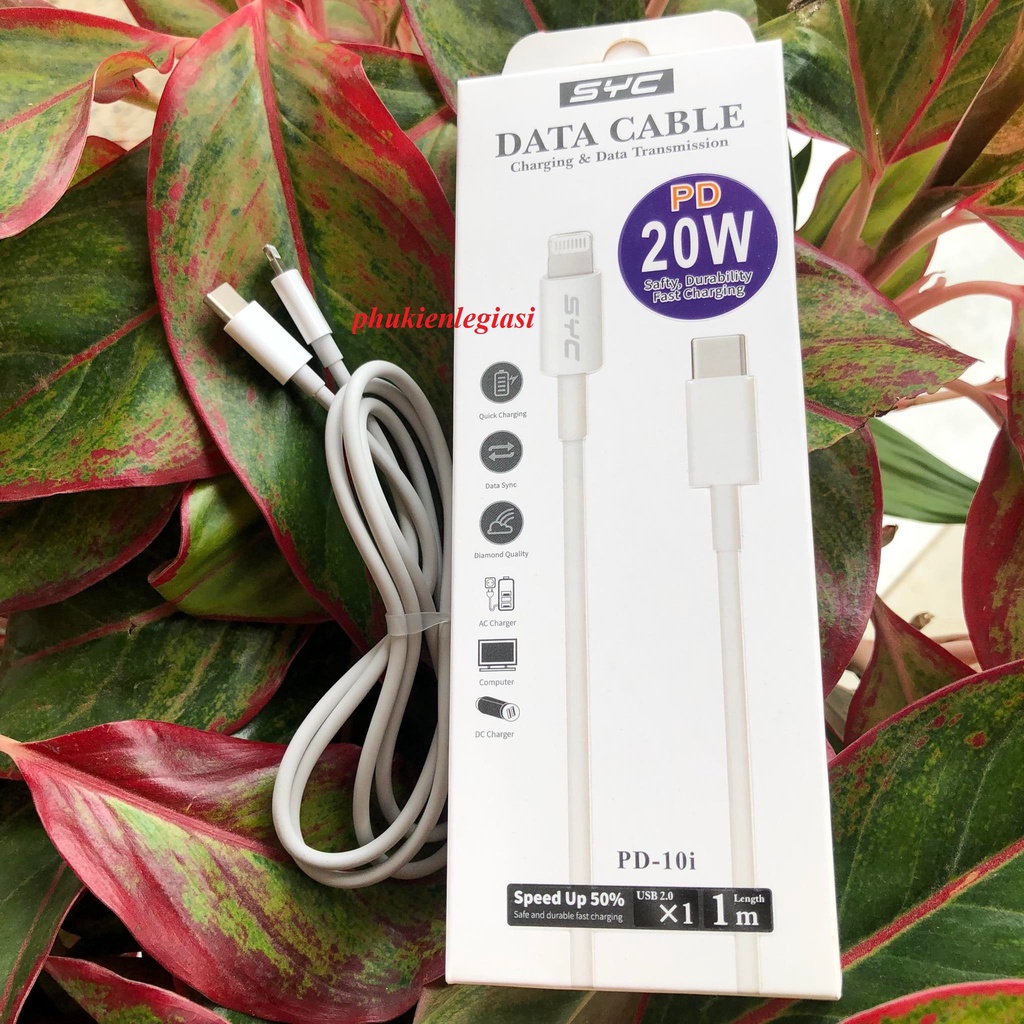 Cáp sạc nhanh 20W chuẩn PD type C to Lai Ning hiệu SYC PD10