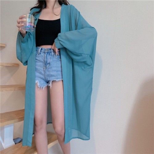 Áo Khoác cardigan chiffon Tay Dài Dáng Rộng Phong Cách Hàn Quốc Thời Trang Mùa Hè Xinh Xắn Cho Nữ