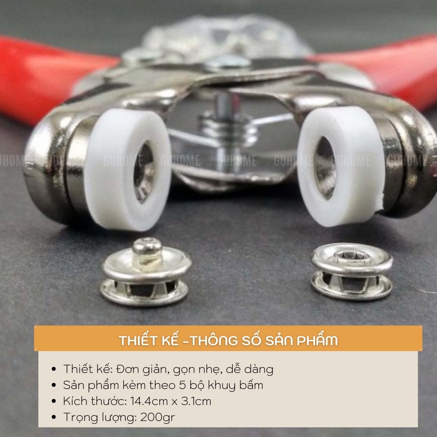 Kìm Bấm Cúc Vành Áo Kim Loại Đa Năng Bộ Kìm Bấm Khuy Kèm Cúc Bấm 9.5mm Thép Không Gỉ, Khoen Ore Quần Áo Tiện Lợi GDBTHN