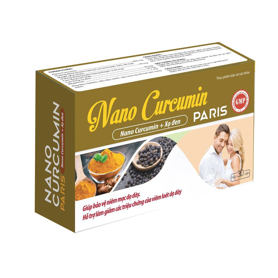 Nano Curcumin Paris Xạ đen, Tam thất - Giúp giảm các triệu chứng viêm loét dạ dày, tá tràng, thượng vị, hang vị -Hộp 30V