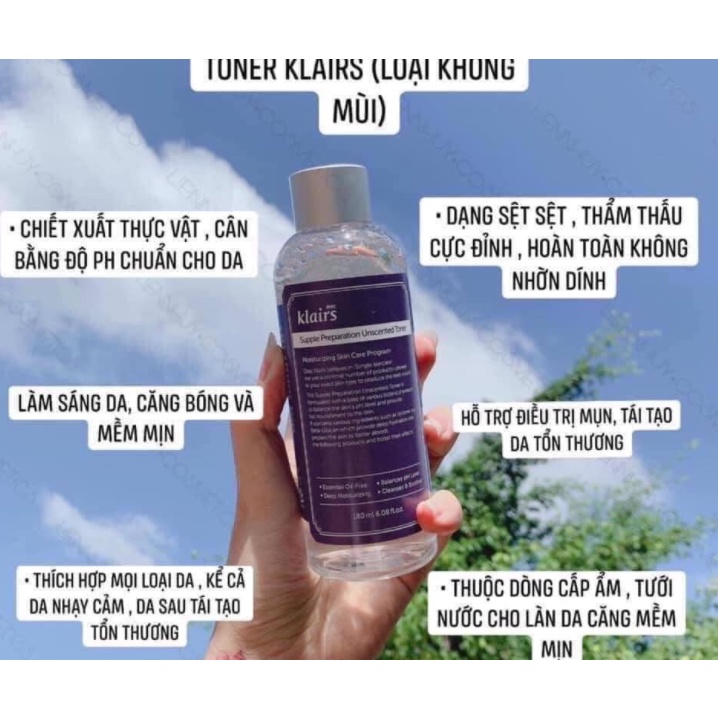 Nước Hoa Hồng Klairs Supple Preparation Unscented Toner Không Mùi