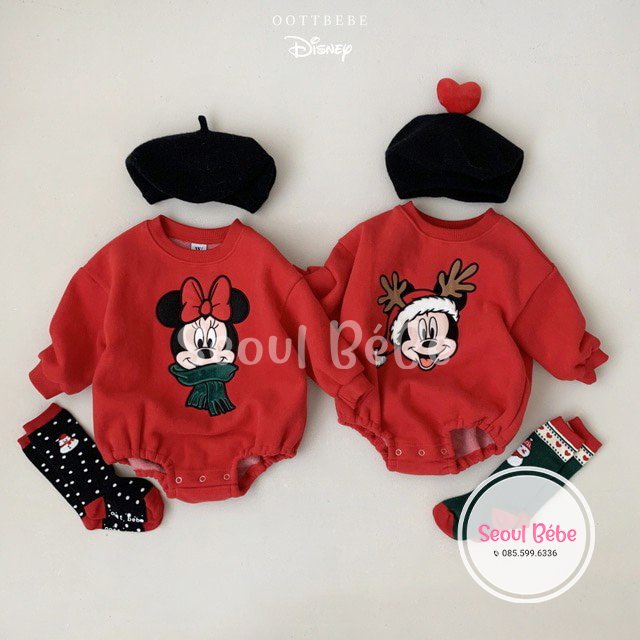 Bộ suit Mickey Minnie hoạ tiết Noel hãng Oottbebe made in Korea