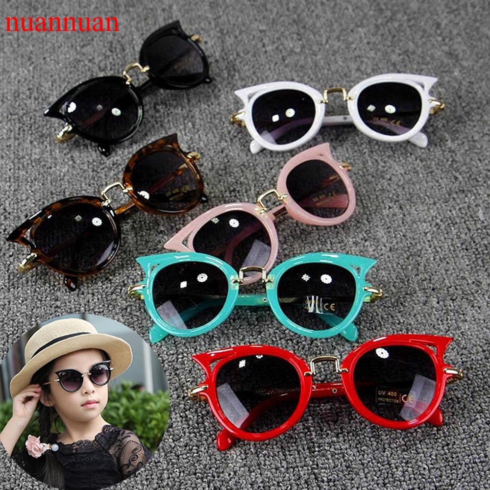 Kính Mát NUANNUAN Gọng Kim Loại Tròng Kính Hình Mèo Retro Cho Bé