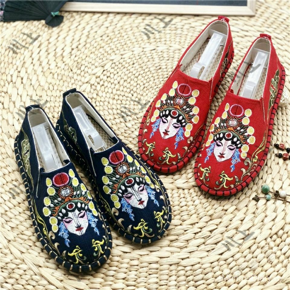 Giày lười thời trang nam nữ phong cách Trung Hoa cổ điển vải thêu