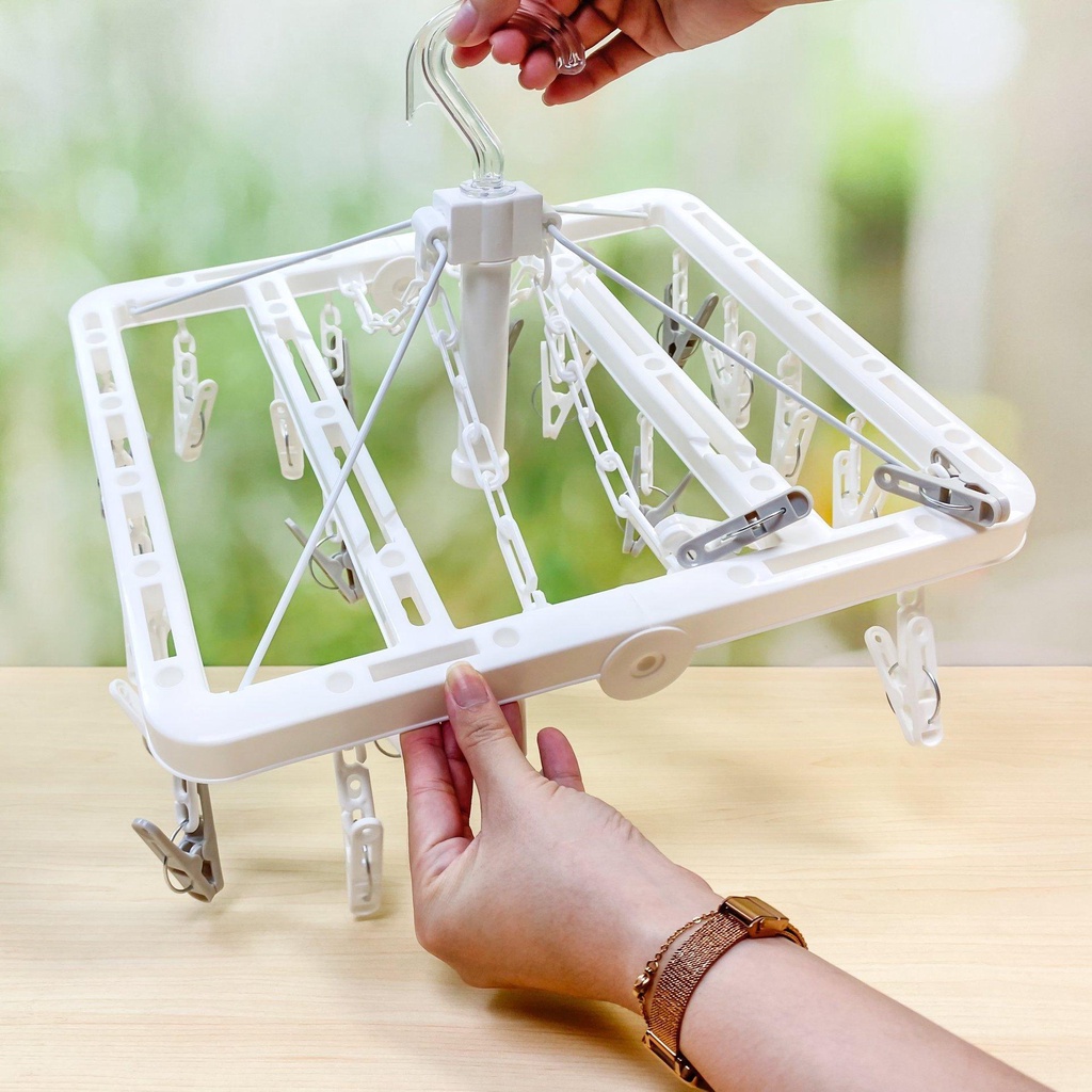 Khung phơi 24 kẹp cao cấp dáng vuông xoay 360 độ hàng Nhật - móc phơi tất, vớ, quần áo trẻ em