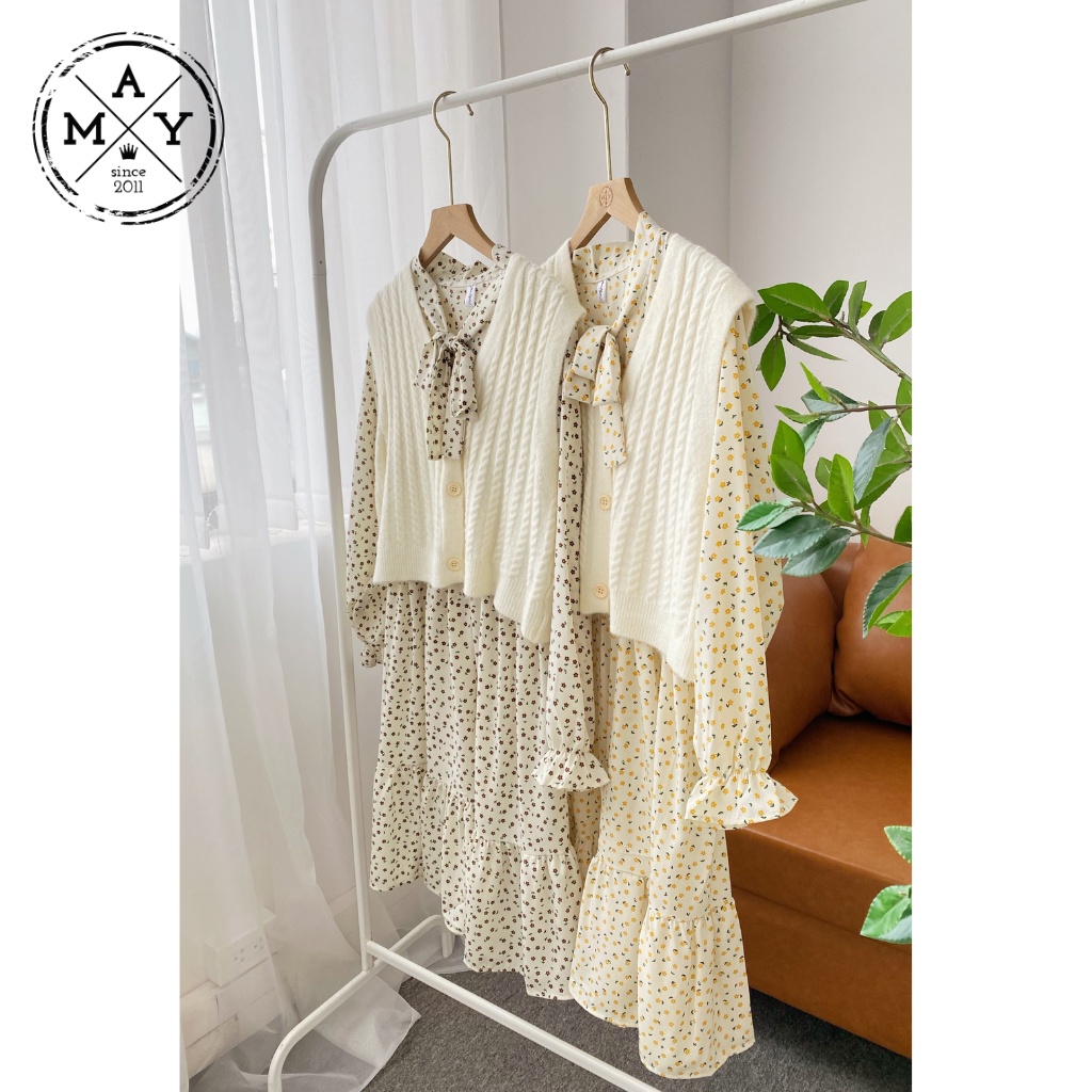 Set Váy Hoa Nhí Kèm Áo Gile Len MAY.SINCE2011 Thiết Kế Dáng Suông Chất Liệu Vải Thoáng Mát An Toàn Cho Da MAN01-0083 | BigBuy360 - bigbuy360.vn