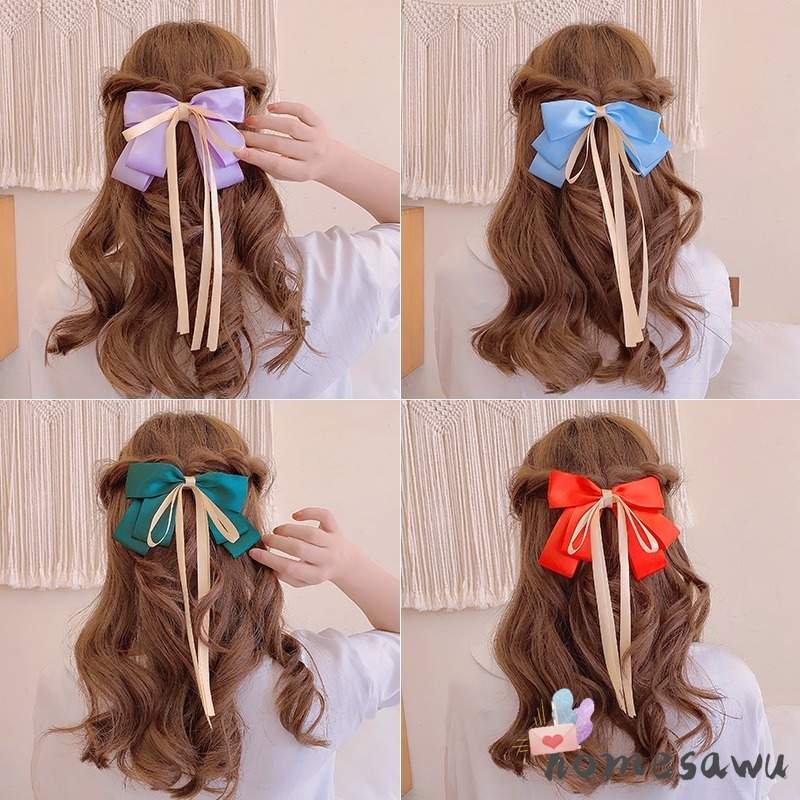 (Hàng Mới Về) Kẹp Tóc Nơ Lụa Dài Trang Nhã Ngọt Ngào