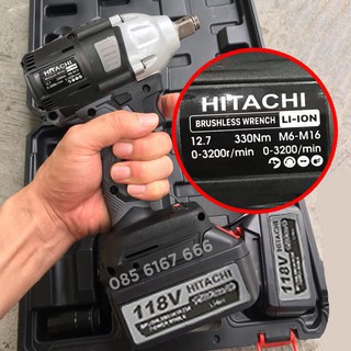 Máy Siết Bulong HITACHI 118V - TẶNG 5 Đầu Khẩu - Không Chổi Than Đầu rỗng Bắt vít Khoan - Pin 10 Cell - Made in Malaysia