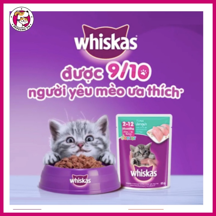 Thức Ăn Pate Vị Cá Ngừ Cá Thu Cho Mèo Con Whiskas Junior Tuna Gói 85g - Pet Cưng Shop