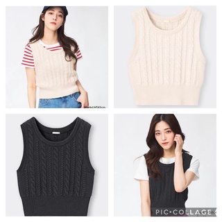 Nữ - Áo gile len Chunky Knit vặn thừng sợi dệt cổ tròn  bo gấu