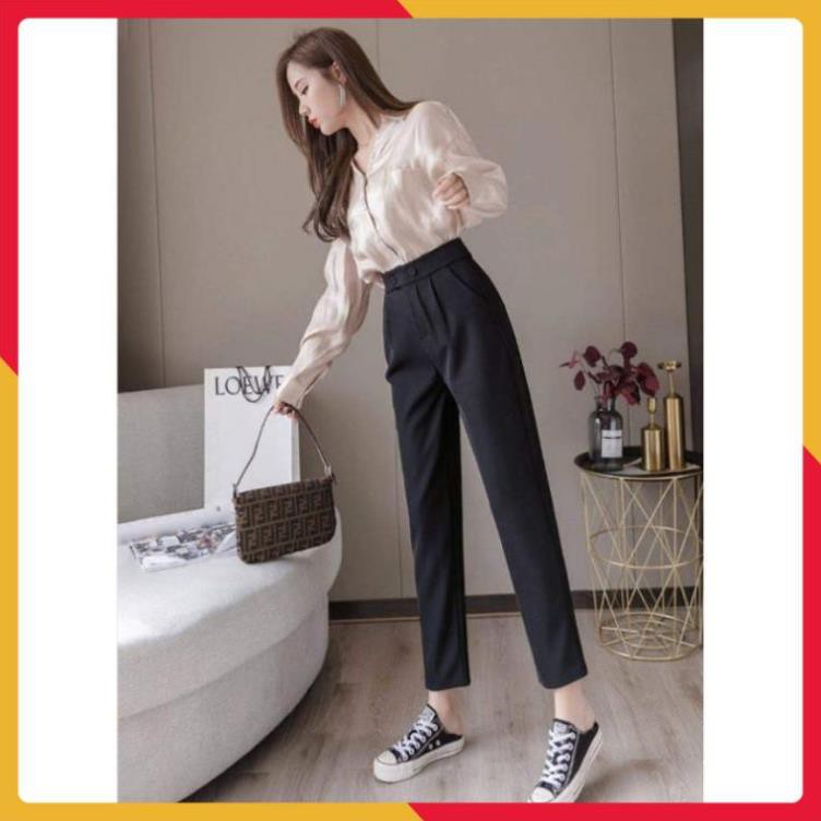 Quần Baggy nữ công sở cạp cao 2 cúc bấm [HÀNG VNXK] - Quần tây nữ vải tuyết mưa màu đen Form dáng chuẩn đẹp cực xinh | BigBuy360 - bigbuy360.vn