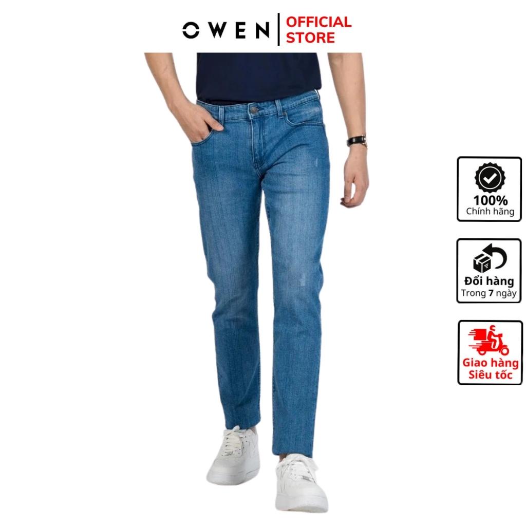Quần jean nam hàng hiệu Owen QJSL23960 dáng slim fit ống côn màu xanh nhạt vải bò denim cotton cao cấp bền đàn hồi tốt