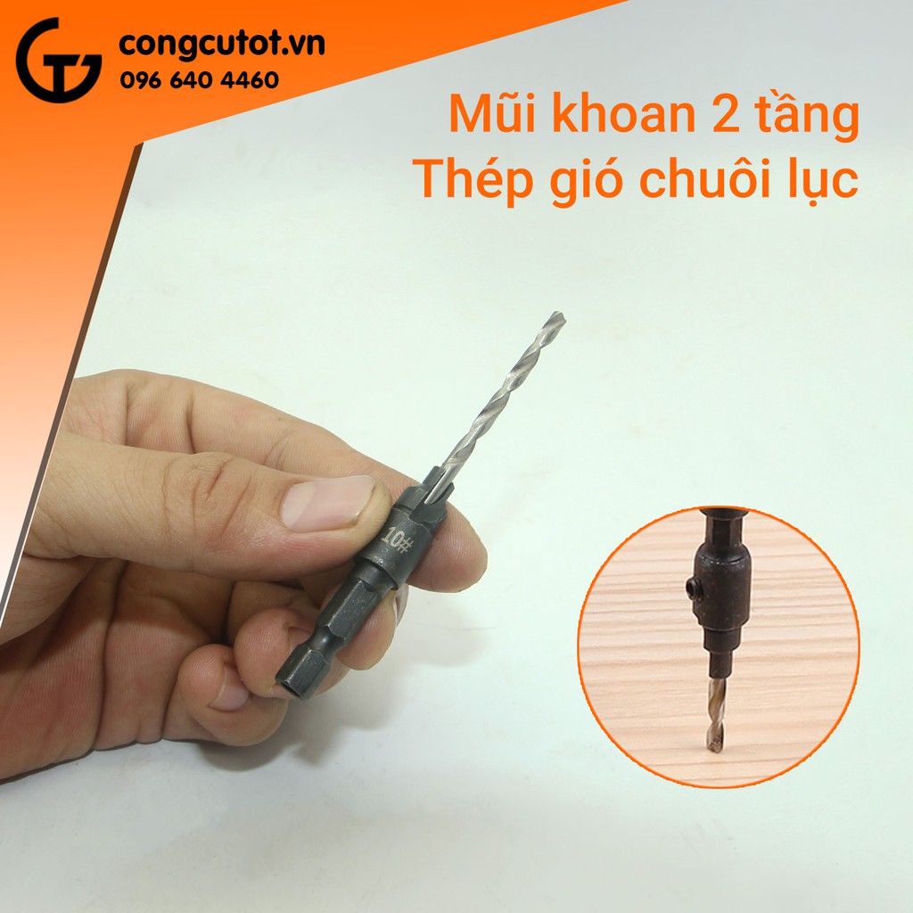 Bộ 4 mũi khoan 2 tầng chỉnh cữ 2.38-3.56 mm thép gió chuôi lục