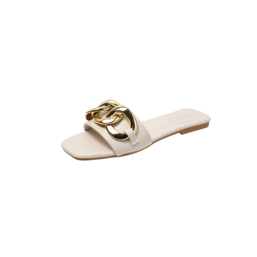 Big Size 36-42 Dép đi biển Đế Bệt Bằng Kim Loại Thời Trang Mùa Hè 02040 Cho Nữ