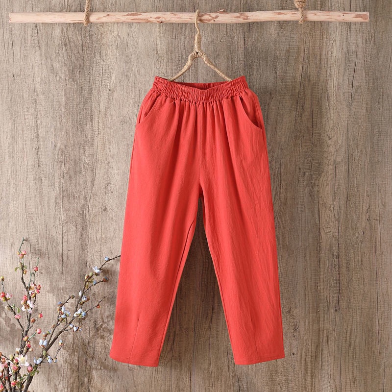 Jiashucheng Quần Cotton Lanh Mỏng Dáng Rộng Dài Đến Mắt Cá Chân Phong Cách Hàn Quốc Dễ Phối Đồ Thời Trang Mùa Hè Cho Nữ