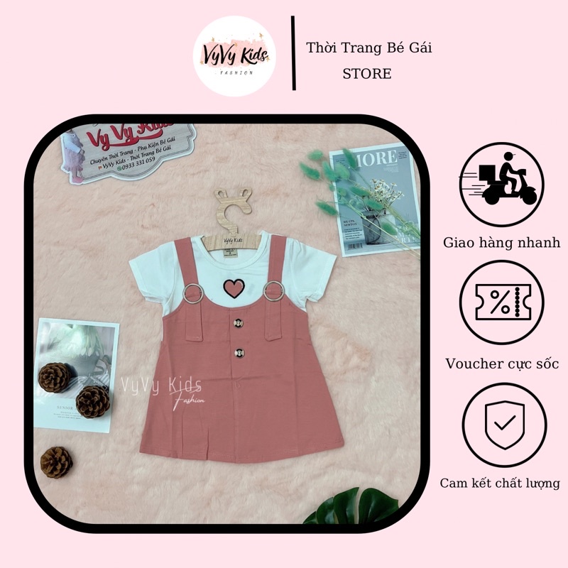 ⚡𝑭𝑹𝑬𝑬 𝑺𝑯𝑰𝑷⚡ Set đồ bé gái, set yếm bé gái hồng trái tim thời trang VyVy Kids Fashion