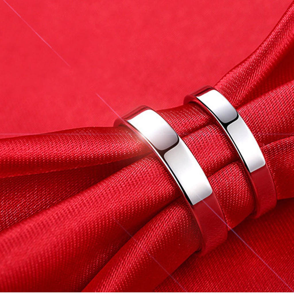925 sterling bạc nhẫn cặp đôi nhẫn có thể điều chỉnh độ bóng đơn giản