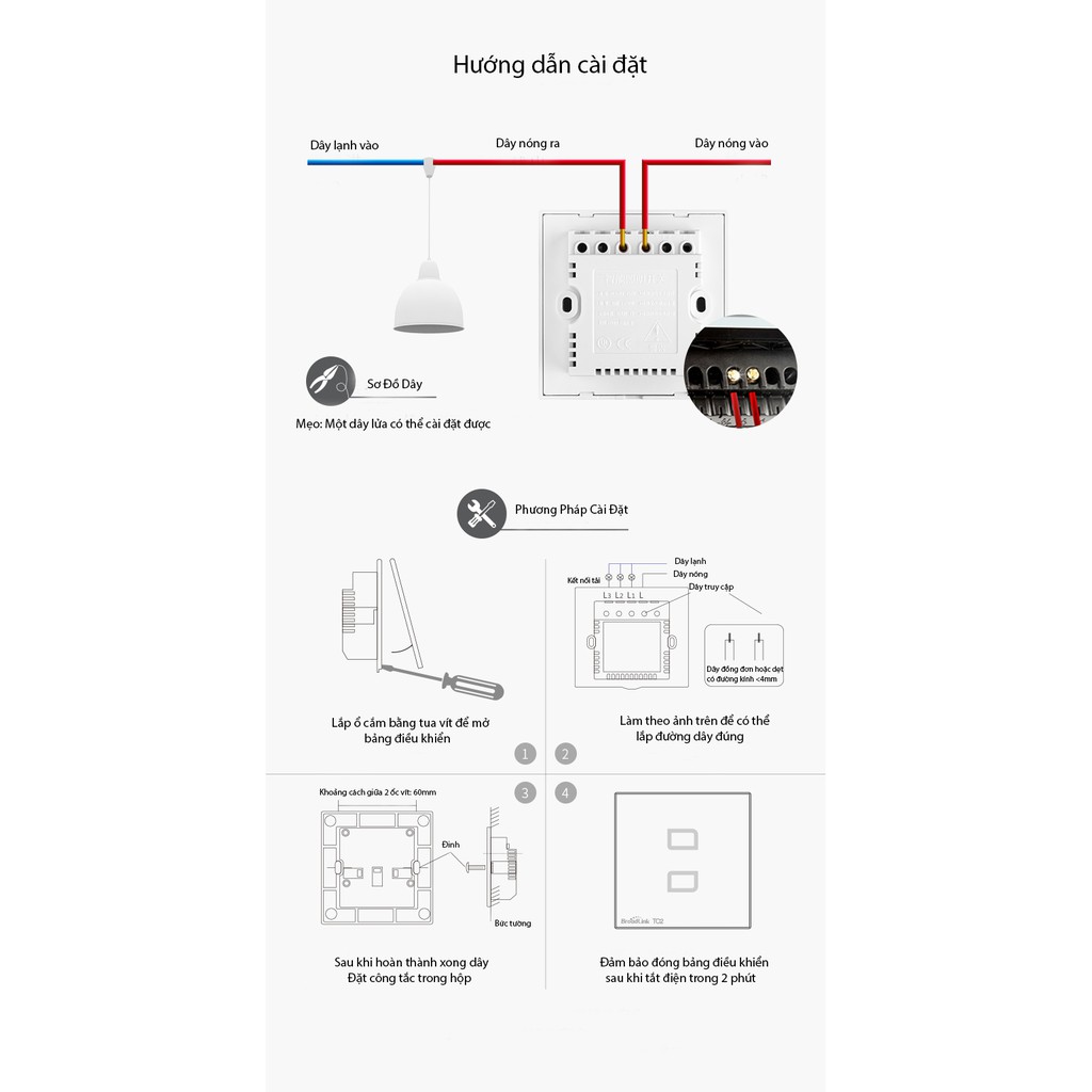 Công tắc cảm ứng, điều khiển từ xa Broadlink TC2 1 Nút -BROADLINK TC2 WH/1-Gang