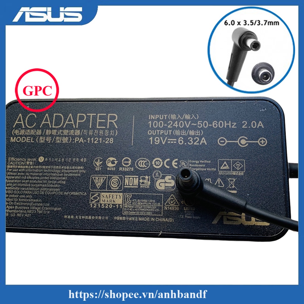 ⚡️[Sạc zin] Sạc Laptop Asus 19V - 6.32A (120w) Chân kim to 6.0*3.7mm Asus FX505 - FX505G - FX505D - FX505DU - FX86F