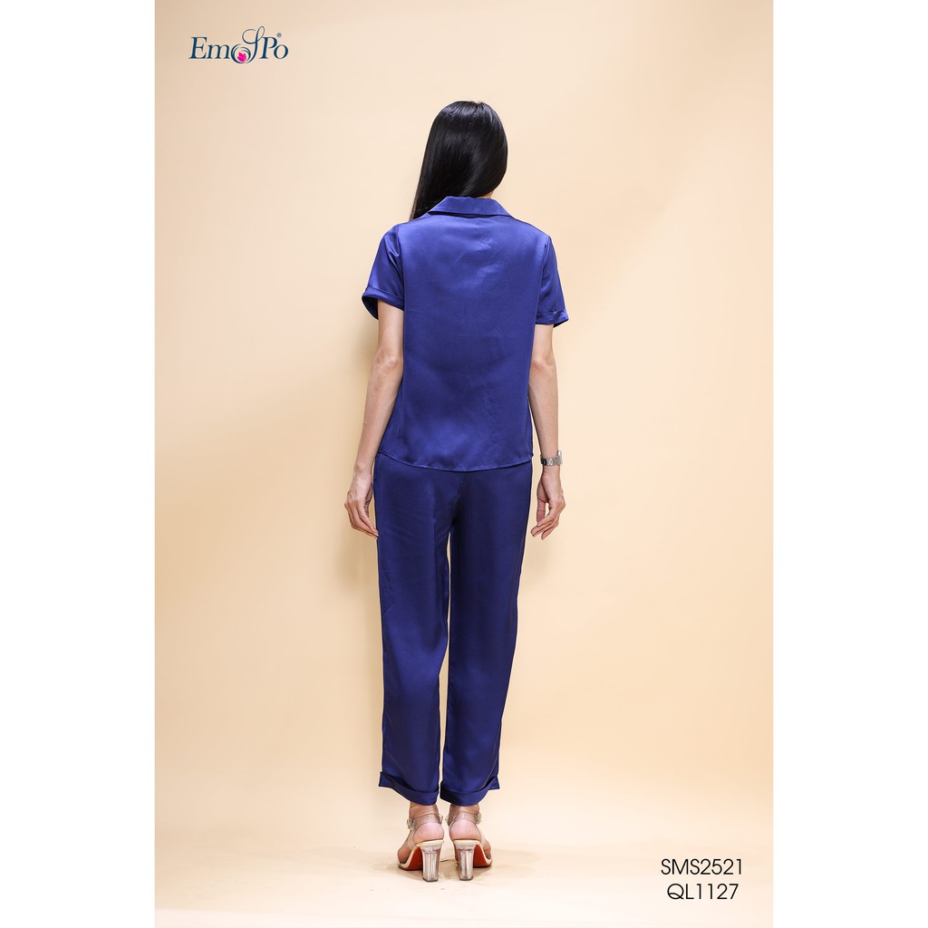 [Mã LTP50 giảm 50000 đơn 150000] Bộ Pyjama lụa trơn màu ngắn tay quần dài Emspo SMS2521 - QL1127 (Tím, Xanh)