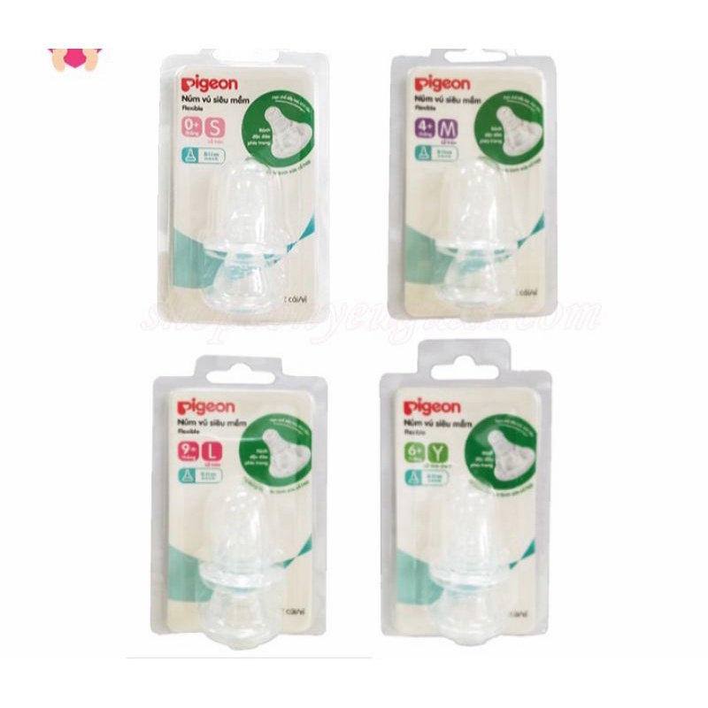 Núm Ty Pigeon Cổ Hẹp Siêu Mềm Vỉ 2 Cái - Size S/M/L/Y