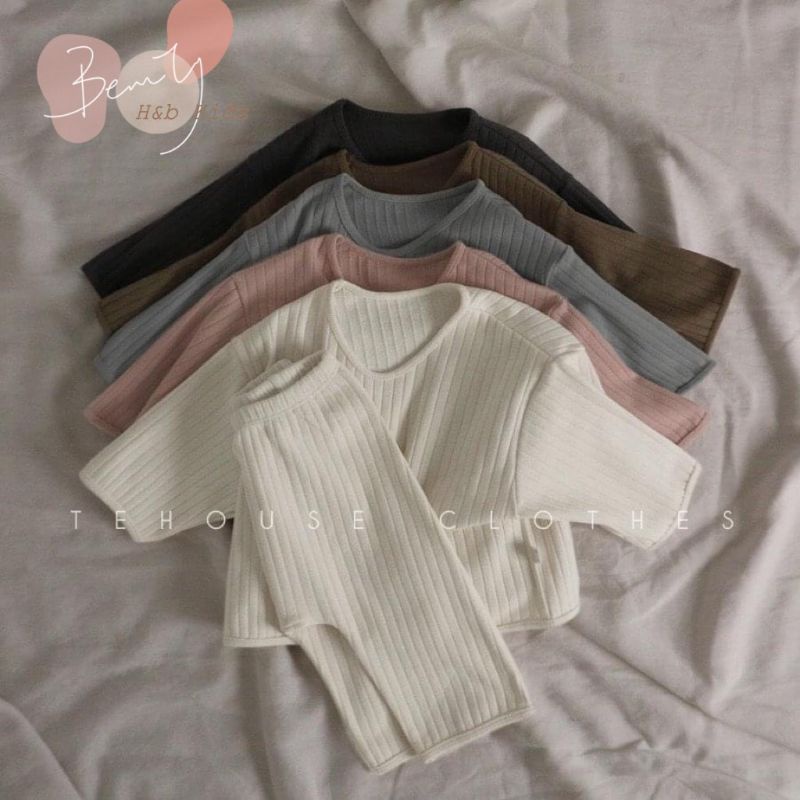 Bô Dài Tay Chất Tăm Cotton Mềm Mịn Phong Cách Hàn Quốc Cho Bé